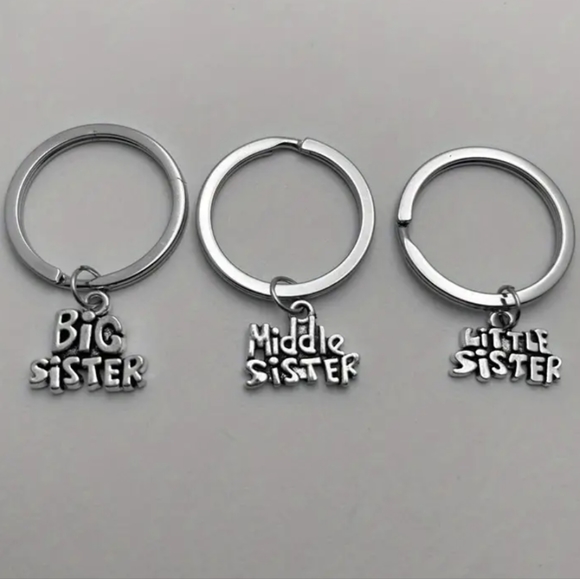 Stainless Steel Set of 3 Sister Keychains Gifts, Big,Middle, Little Sisters, NEW - Picture 1 of 5